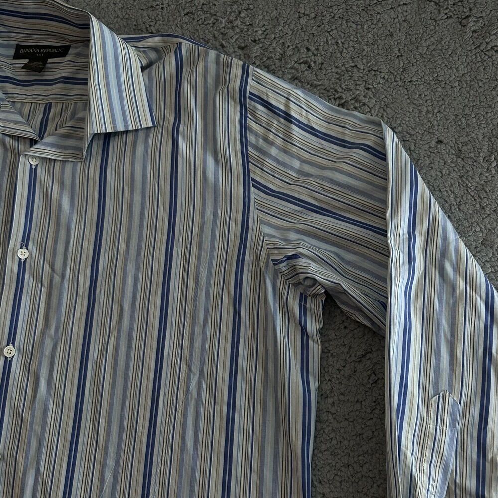 Banana Republic Mens Size XL Long Sleeve Button Down Stripe Blue White Preppy - Picture 7 of 16